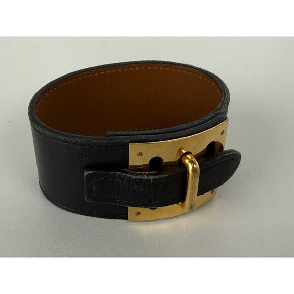 HERMES Intense Leather Bracelet Black Gold Hardware - Picture 10 of 10